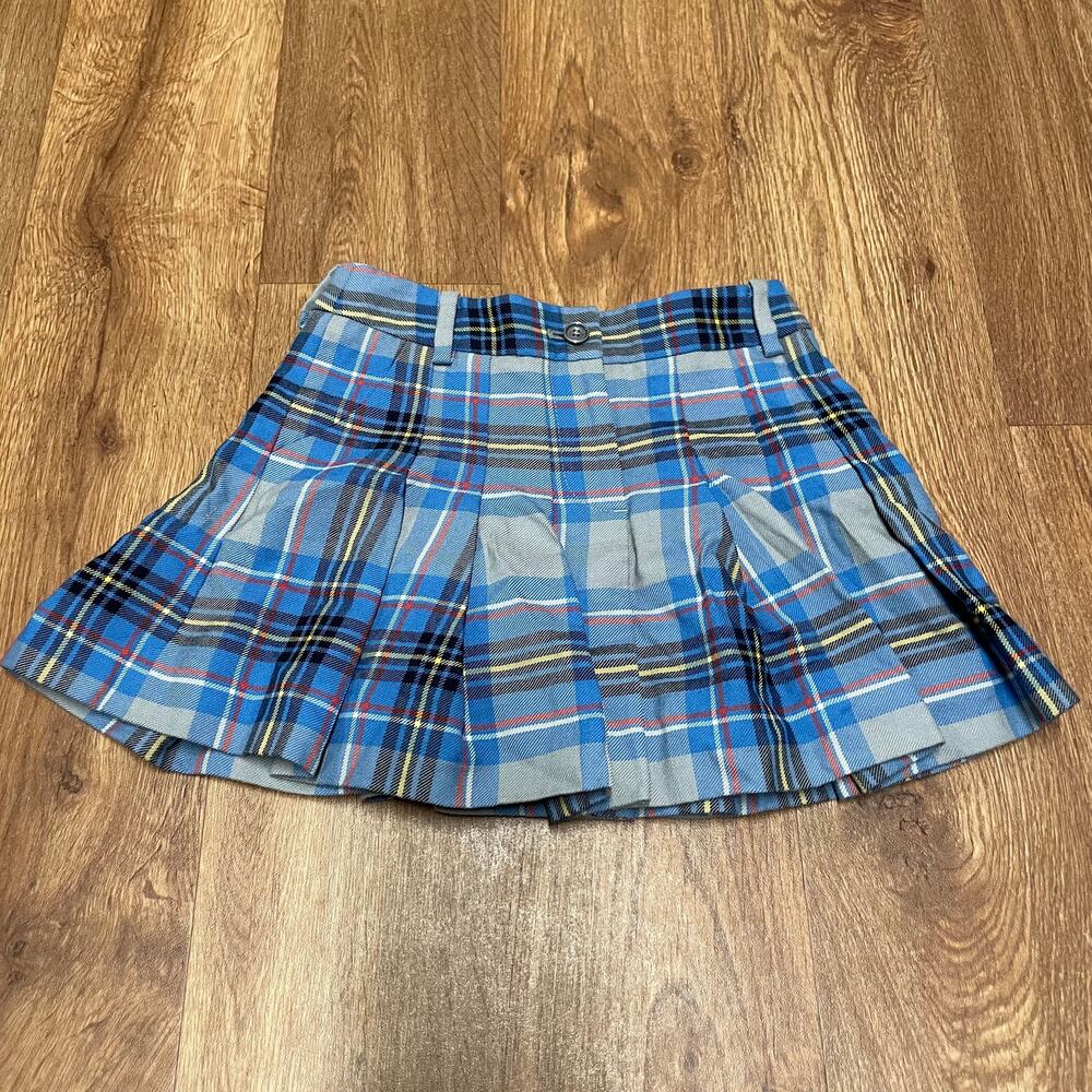 Brooks Brothers Fleece Girls Blue Plaid Pleated Skirt Size 5 XS Adjustable Waist